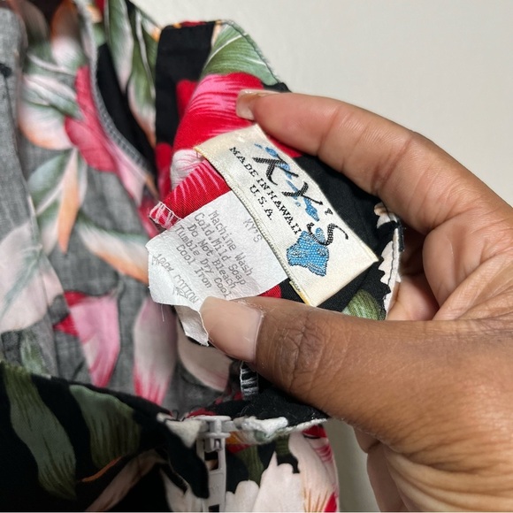 VTG 90s Women Dress XS Lily Cat Halter Neck Vacation Resort Front Wrap Black Red - Picture 5 of 8